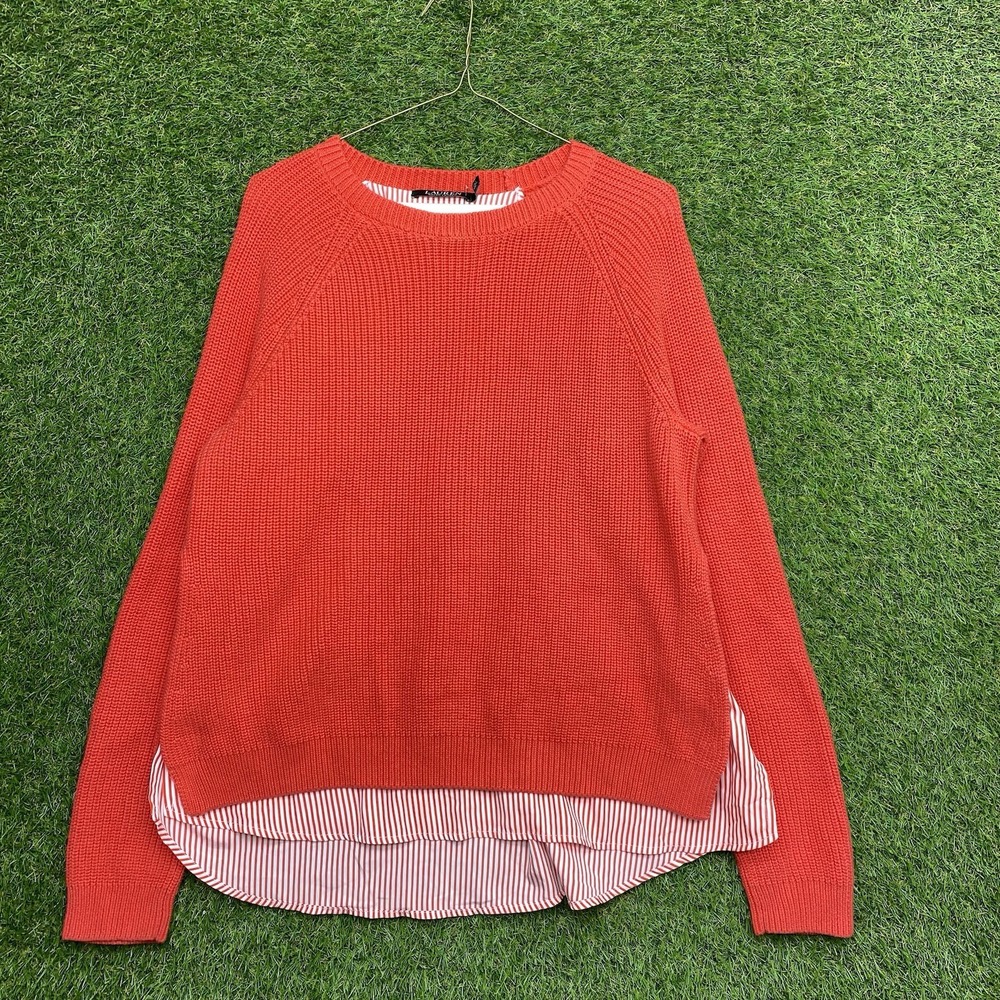 Lauren Ralph Lauren Mock Layer Collared Sweater Womens Large Dickie Blood Orange